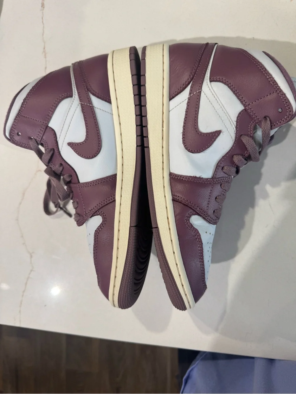 Nike Air Jordan 1’s Mid, Pure Platinum/Sky J Mauve, Size 9 Women